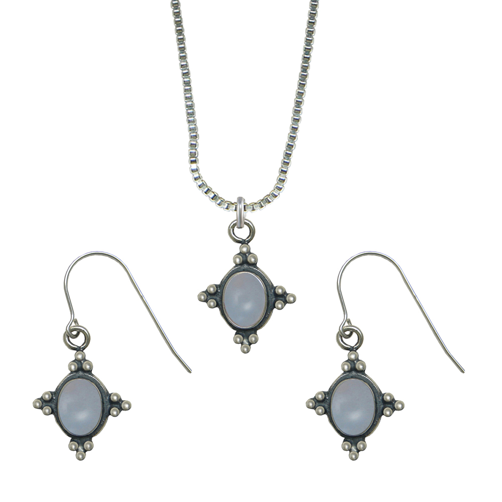 Sterling Silver Petite Necklace Earrings Set Chalcedony